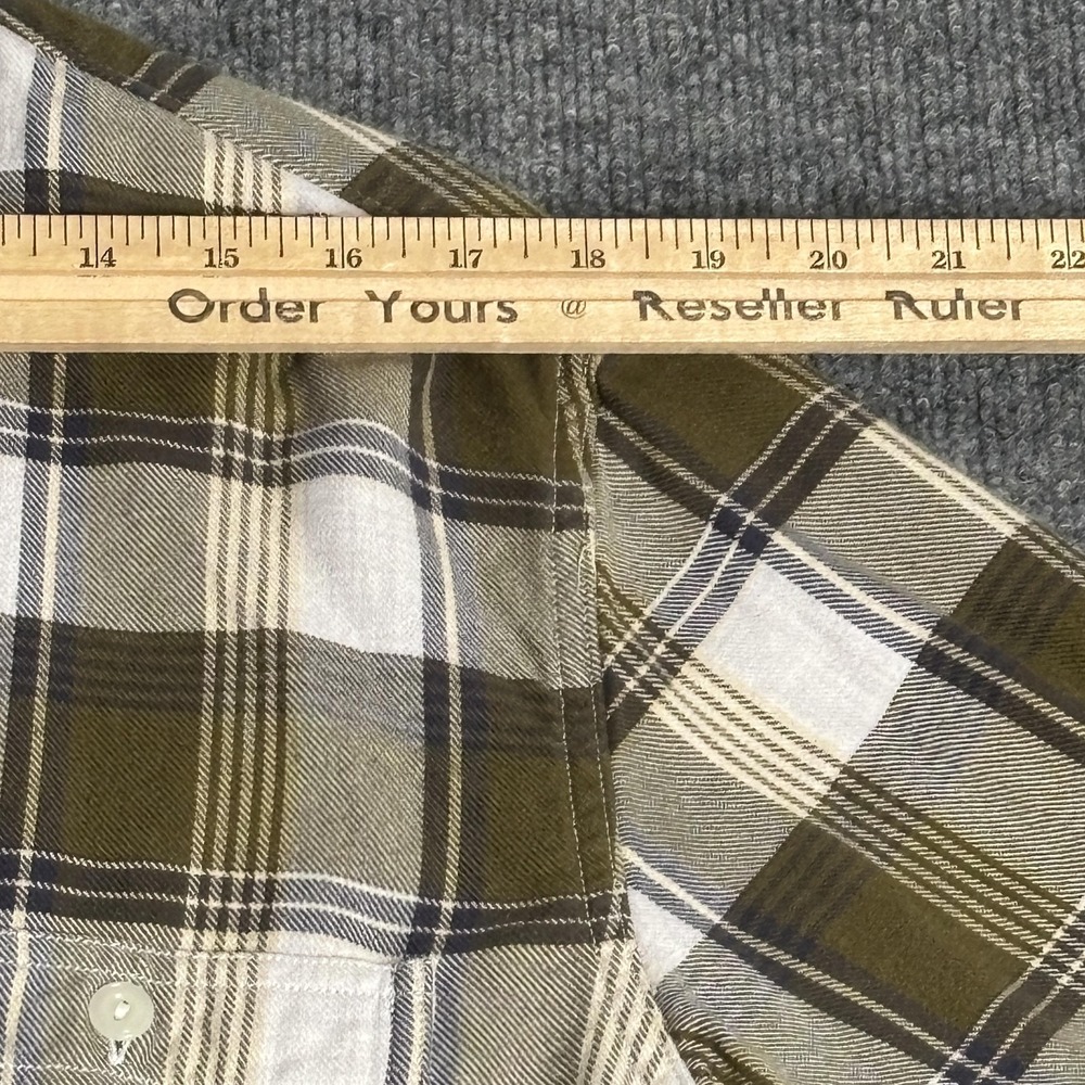 Wallace & Barnes Slim Flannel Shirt Mens XL Olive Green White Plaid Button Down - Picture 9 of 10
